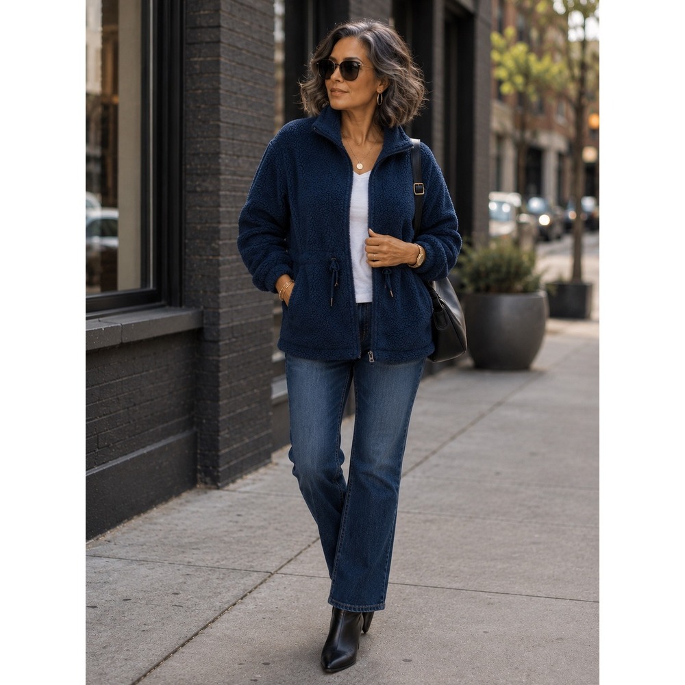 Blair Womans Medium Jacket Peacoat Lined Blue Long Sleeve Warm Coat Long Line